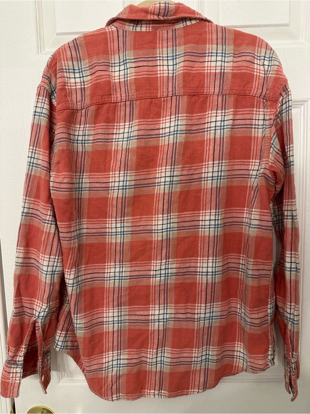 American Eagle Super Soft Flannel Shirt Mens Medium Coral Orange Plaid Cotton - Picture 2 of 4